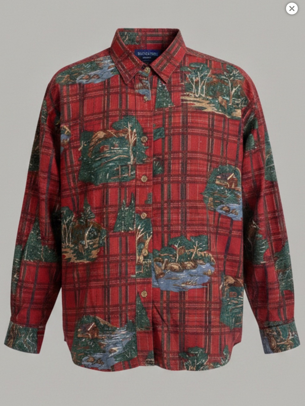Bushwhacker USA Flannel Shirt Plaid Woodland Scene